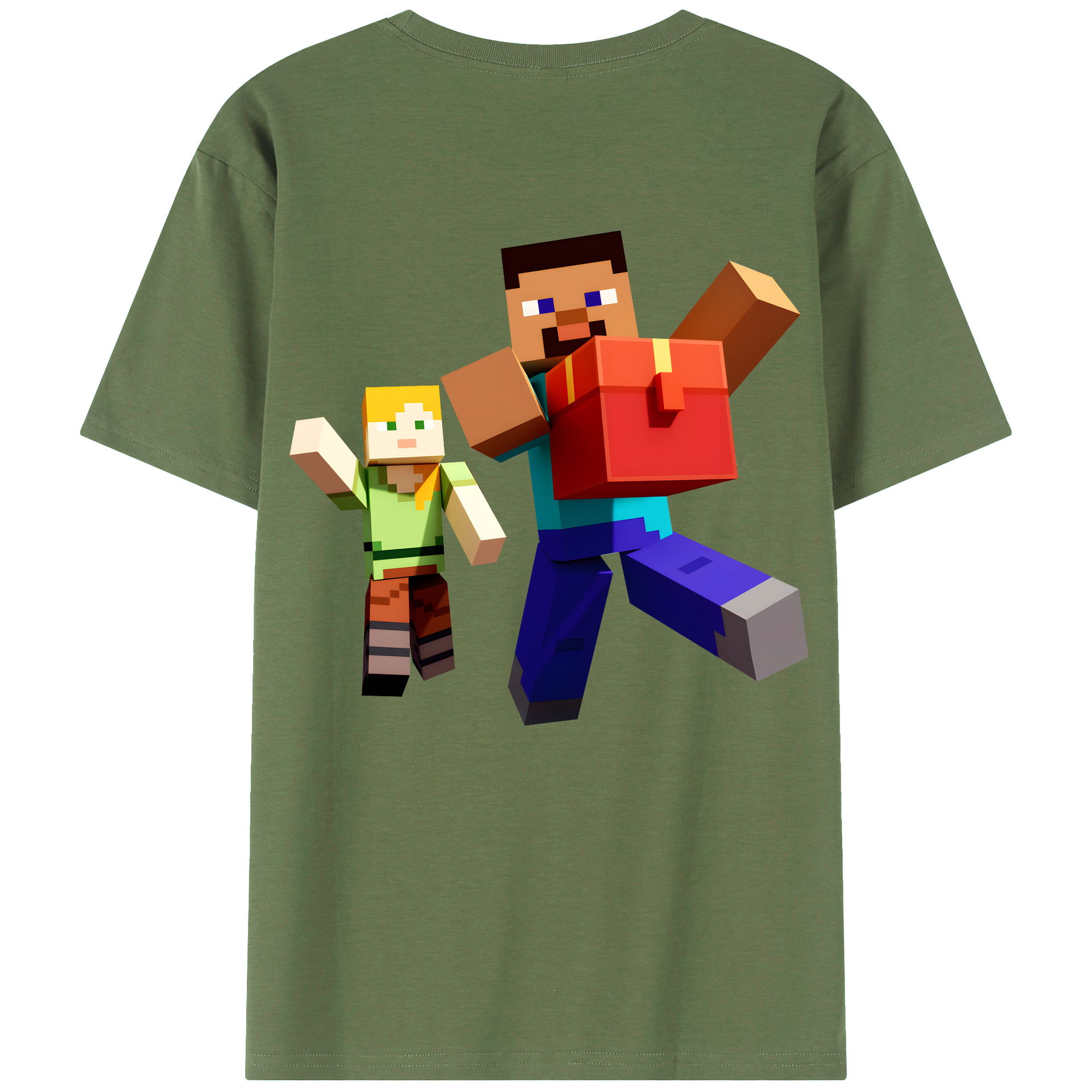 （画像用） マインクラフト ブロックの世界 Minecraft MC Block world 綿100％ メンズ半袖Tシャツ（バックプリント） 通気性